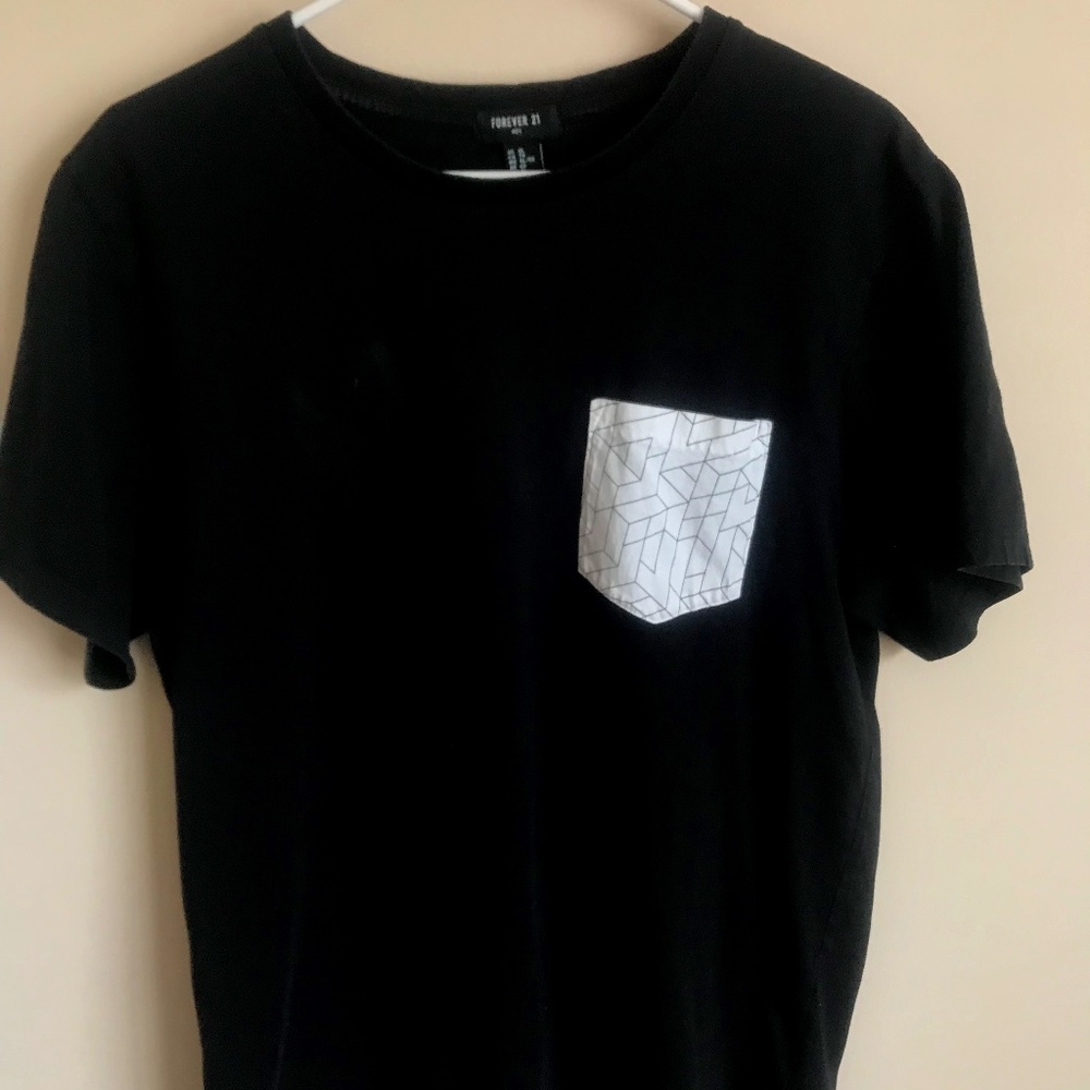 Forever 21 Black tee W/ White striped pocket